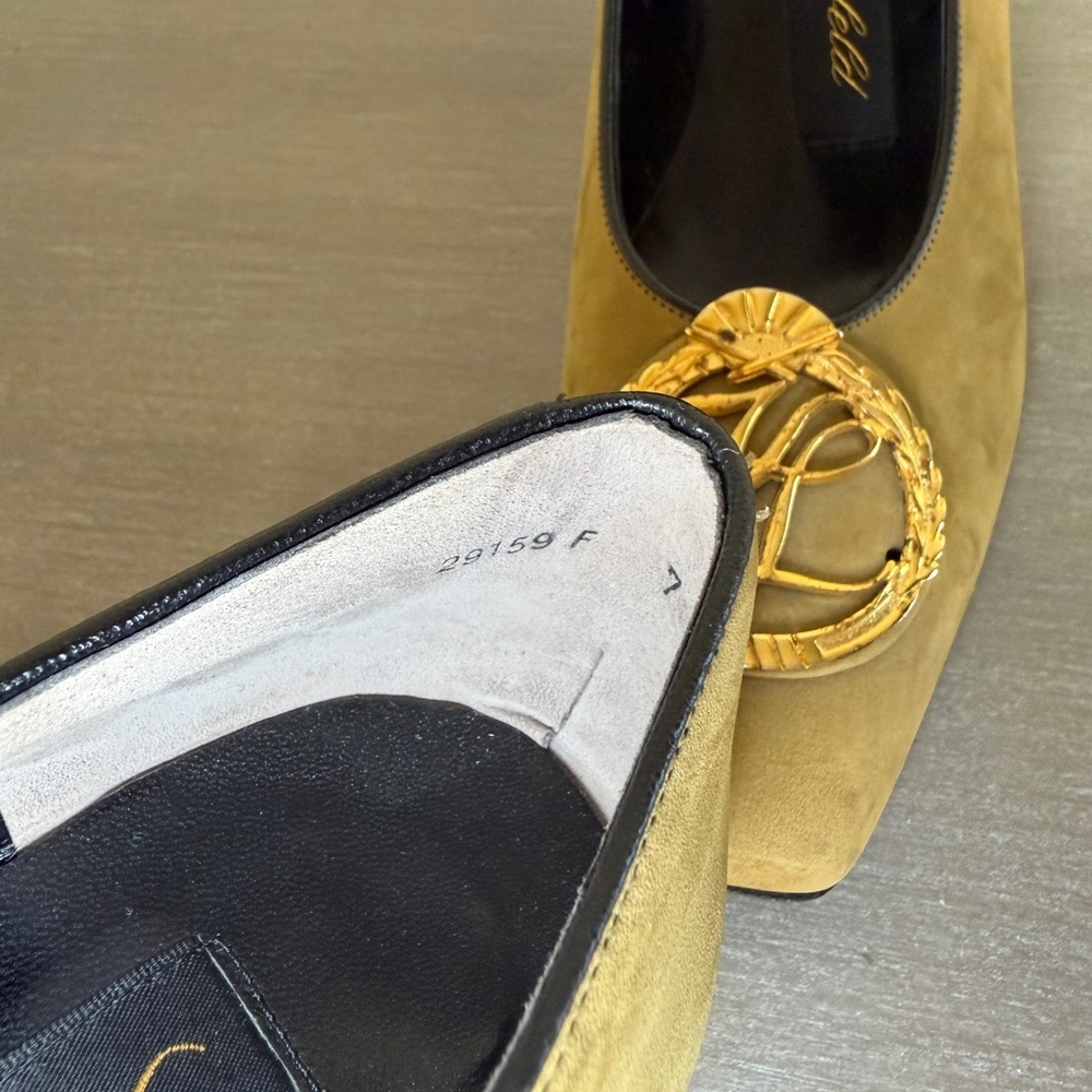 Karl Lagerfeld Vintage Slip On Suede Kitten Heels  Made  In France Size 7 2A - Picture 7 of 11